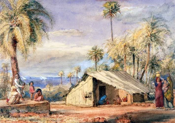 A Toddy-Drawers Hut in a Grove of Date Palms, Bombay Presidentskap, India (wc på papir)
