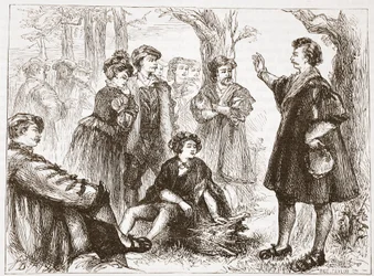 A Wittemberg Student Preaching in Lime-Tree Meadow, illustrasjon fra The History of Protestantism av James Aitken Wylie (1808-1890), pub. 1878