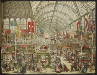 Add. 35255, Verdensutstillingen i Crystal Palace med flaggene til forskjellige nasjoner