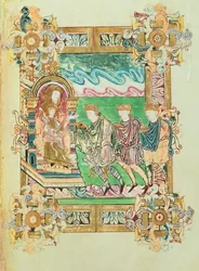 Legg til 49598 f.24b Adoration of the Magi, fra Benedictional of St. Aethelwold, Winchester, ca. 980 (vellum)