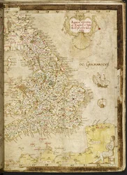 Legge til. 62540, ff.3v-4, Kart over Storbritannia og Irland, fra 
