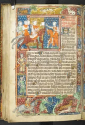 Legg til MS 47680, f.40v, King (Alexander) og Aristoteles gir et brev til en budbringer, fra Secretum Secretorum