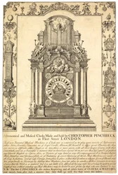 Annonse for Christopher Pinchbeck astronomiske og musikalske klokker