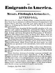 Annonse for pakkesendinger til Amerika, 1839 (trykt papir)