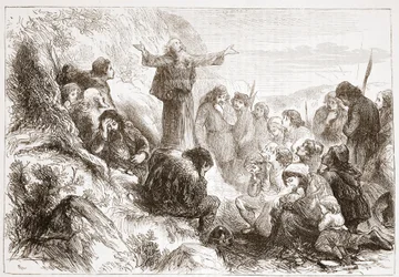 Albigensiske tilbedere på bredden av Rhone, illustrasjon fra The History of Protestantism av James Aitken Wylie (1808-1890), pub. 1878