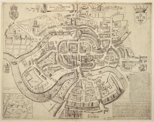 Gamle bykart over Bristol og dets forsteder, trykt, fargelagt og solgt av Robert Walton