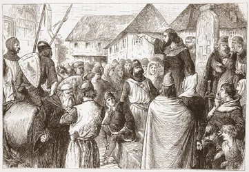 Arnold fra Brescia Preaching, illustrasjon fra The History of Protestantism av James Aitken Wylie (1808-1890), pub. 1878