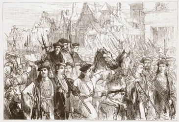 Ankomst av Wittemberg-teologene til Leipsic, illustrasjon fra The History of Protestantism av James Aitken Wylie (1808-1890), pub. 1878