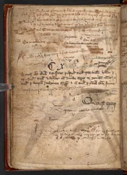 Arundel 292, f.114v, Manuskript med mange penneprøver, som illustrerer hvilken barriere for massekunnskap fjærpennen var (penn og blekk på papir)