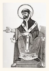 Augustin av Canterbury, katolsk benediktinermunk fra det 6. århundre som ble den første erkebiskopen av Canterbury, fra Old England: A Pictorial Museum, utgitt 1847
