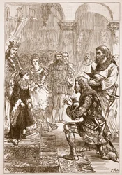 Trolovelse av prinsesse Isabella til Richard, illustrasjon fra Cassells Illustrated History of England (sepiafoto)