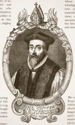Bishop Hooper, illustrasjon fra The Church of England: A History for the People av H.D.M. Spence-Jones, pub. ca. 1910 (sepia-bilde)