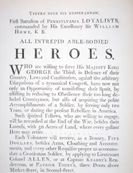 Britisk rekrutteringsplakat for First Battalion of Pennsylvania Loyalists, under den amerikanske revolusjonskrigen (gravering)