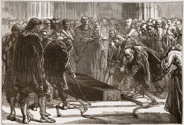 Begravelse av Luther i Schloss-Kirk, Wittemberg, illustrasjon fra The History of Protestantism av James Aitken Wylie (1808-1890), pub. 1878