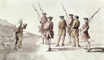 Capture of the Rebel, Simon Fraser, Lord Lovat (1667?-1747) (akvarell på papir)