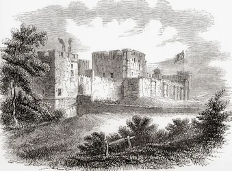 Carlisle Castle, Carlise, Cumbria, England sett her på 1800-tallet, fra Old England: A Pictorial Museum, pub. 1847
