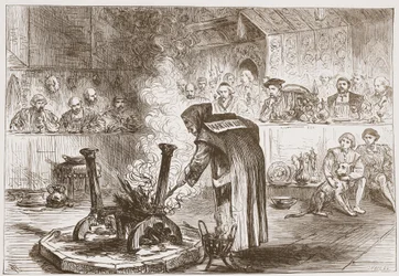 Charles ser Play of the Masks, illustrasjon fra The History of Protestantism av James Aitken Wylie (1808-1890), pub. 1878