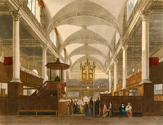 Christ Church, Newgate Street, ca. 1810 (litho-farge)
