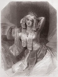 Cleopatre (Antoine et Cleopatre) (Antony og Cleopatra) i - "" Galerie des femmes de Shakespeare, samling av førtifem seriøse portretter av tidlige London-kunstnere, beriket med kritiske og litterære merknader""" ca. 1838 - fra "" Gallery of kvinnene