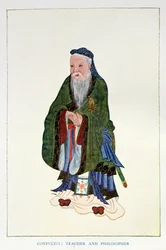 Konfucius (551–479 f.Kr.): Lærer og filosof, frontispiece av «Myter og legender fra Kina», av Edward TC Werner, utgitt av George G. Harrap amp; Co.