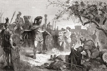 Coriolanus vender tilbake som en fiende til Roma etter eksilet, fra Ward og Locks Illustrated History of the World, utgitt ca. 1882