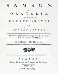 Omslag til Sheet Music for Samson, et oratorium av Handel, utgitt i 1759