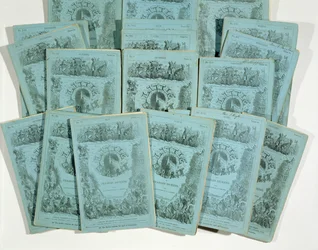 Omslag fra Monthly Issues of Little Dorrit av Charles Dickens (1812-70), utgitt ca. 1856