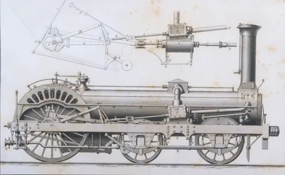 Cramptons Railway Locomotive Steam Engine fra Cyclopaedia of Useful Arts & Manufactures, redigert av Charles Tomlinson, ca. 1880-tallet