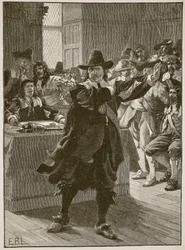 Cromwell taler for det lange parlamentet for siste gang, illustrasjon fra Cassells Illustrated History of England (sepiafoto)