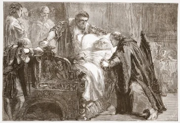 Death of Frederic the Wise, kurfyrst av Sachsen, illustrasjon fra The History of Protestantism av James Aitken Wylie (1808-1890), pub. 1878