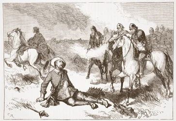 Death of Gustavus Adolphus, illustrasjon fra The History of Protestantism av James Aitken Wylie (1808-1890), pub. 1878