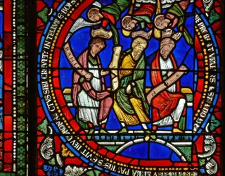 Detalj fra en av bibelvinduene som viser Daniel, Job og Noah