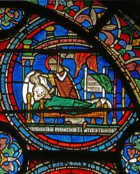 Detalj fra Mirakelvinduet som viser St. Thomas som besøker en syk mann i søvne