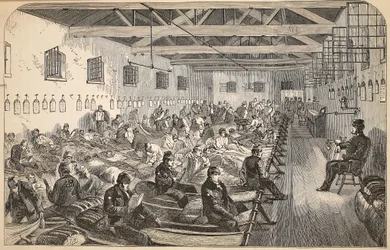 Sovesal ved Coldbath Fields Prison, illustrasjon fra The Criminal Prisons of London og Scenes from Prison Life av Henry Mayhew og John Binny, pub. 1862
