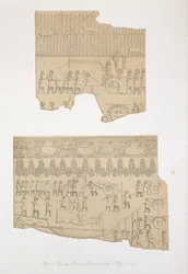 Drawing Bull, and Forest with Stags and Pigs, Kouyunjik, plate 12 fra Nineveh and its Remains av Austen Henry Layard (1817-94) utgitt 1849