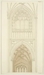 Østsiden av South Transept of St Mary Redcliffe (blyant og akvarell på papir)