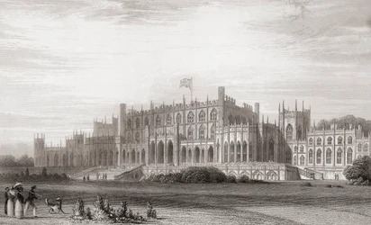 Eaton Hall, Cheshire, England på begynnelsen av 1800-tallet. Fra Churtons Portrait and Lanscape Gallery, utgitt 1836.