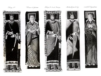 Skulpturer av Henrik II (1133-89) Eleanor av Aquitaine (ca. 1122-1204) Richard Coeur de Lion (1157-99) og Isabel d