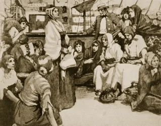 Elizabeth Fry snakker til fangene på et straffefangerskip
