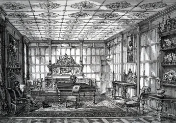 Elizabethan Dining Room, publisert i The House-Furnisher & Decorator, 1. oktober 1872
