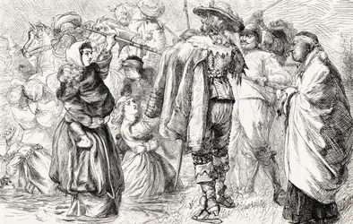 Engelske protestanter som druknet av irske katolikker under det irske opprøret i 1641, ca. 1865 (tregravering)
