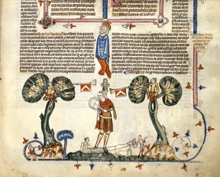 F.94 Mann som spiller en fife og tromme, fra Smithfield Decretals, ca. 1340 (vellum)