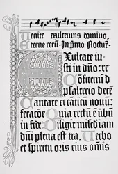 Faksimile av en side fra en psalter, trykt av Johann Fust og Petrus Schoiffer, Mainz, 1459
