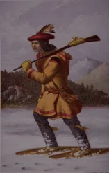 Fransk pelsfanger i Canada på 1700-tallet (farge litho)