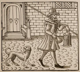 Frontispice fra The Bellman of London, av Thomas Dekker (1572-1632), 1616 (sepia-bilde)