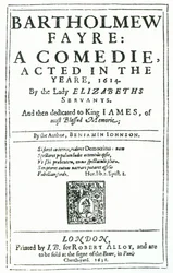 Frontispice til Bartholomew Fayre: En komedie av Benjamin Jonson (15723-1637) 1631