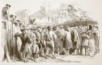 George Whitefield Preaching, illustrasjon fra Cassells Illustrated History of England (sepiafoto)