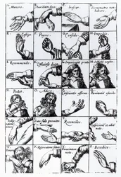 Gester for miming fra John Bulwers Chrilogia Naturall Language of Hand, 1644
