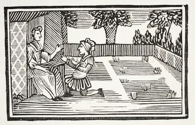 Guy rettferdiggjør Fair Phyllis, illustrasjon fra Chapter-books of the Eighteenth Century av John Ashton, pub. 1882