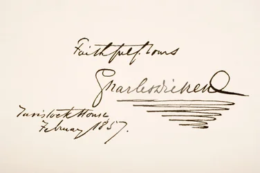 Håndskrift og signatur av Charles Dickens, 1857